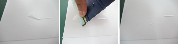 凹み実験-スチレンボードの表面強度を調べる③板にシートを貼って気泡を抜いた場合