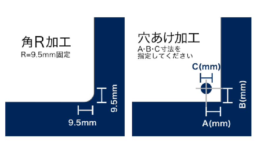 アルミ複合板カット(穴あけ/角R)販売・加工サービス