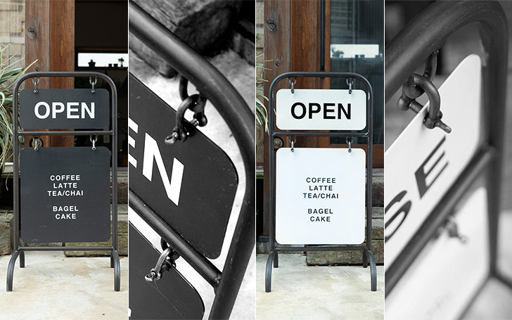 置くだけで店舗の外観がアップ！経年劣化も楽しめる黒皮鉄スタンド看板
