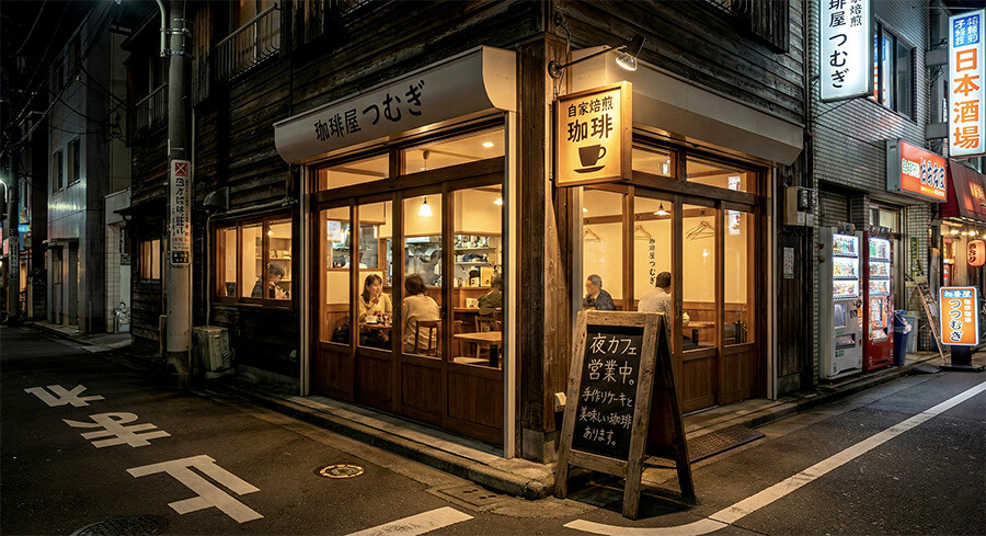 夜でも明るく目立つ店舗ファサード