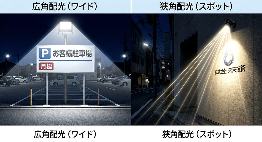 広角と狭角の配光図比較