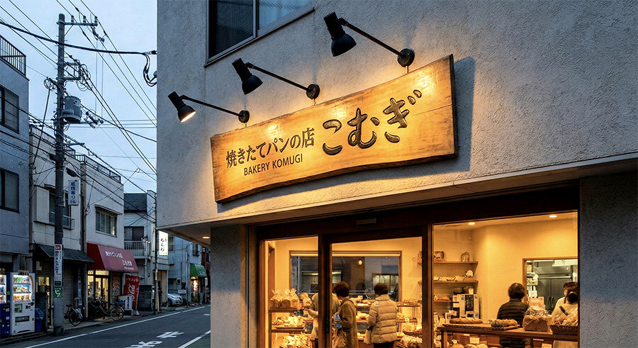 店舗入口をおしゃれに照らすアームスポットライト