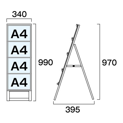 スタンド看板】木製カードケーススタンド看板 A4横4片面スタンダード