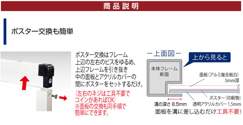 屋外用ポールサインスタンド/常磐精工ポスターの差替え方法