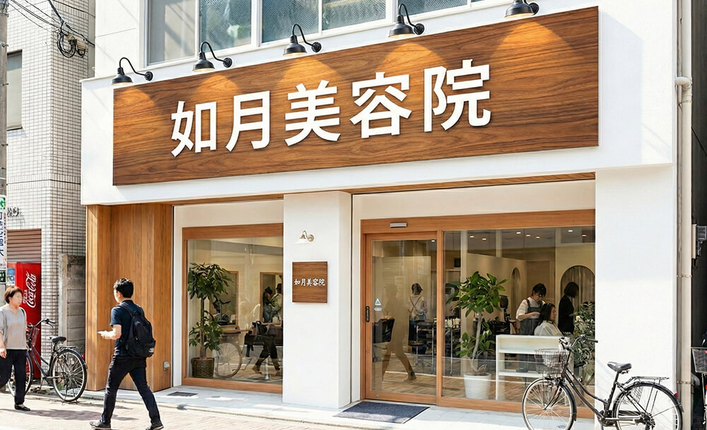 名古屋の美容室向け看板デザイン：ファサード看板・アルミ複合板看板