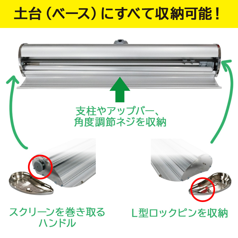 ロールスクリーンバナーEX（エクストラ） 土台ベースにすべて収納可能