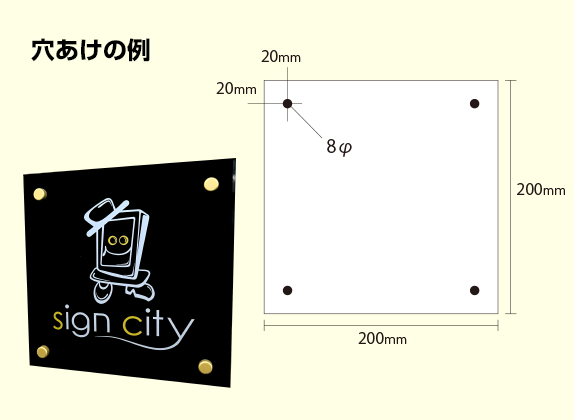 アクリルプレート看板への穴あけ加工画像